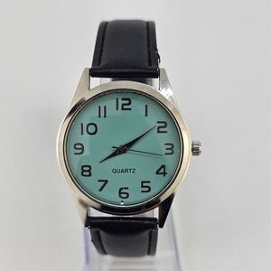 35MM Women's Watch Aqua‎ Dial Black Faux Leather Bands New Battery